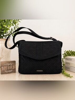 Vera Bradley Glenna Black Microfiber Crossbody Shoulder Bag Lightweight Classic